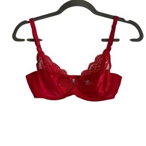 Vintage 90s JCPenney Fantasia Red Lace Underwire Bra-Size 34C Y2K Lingerie Satin